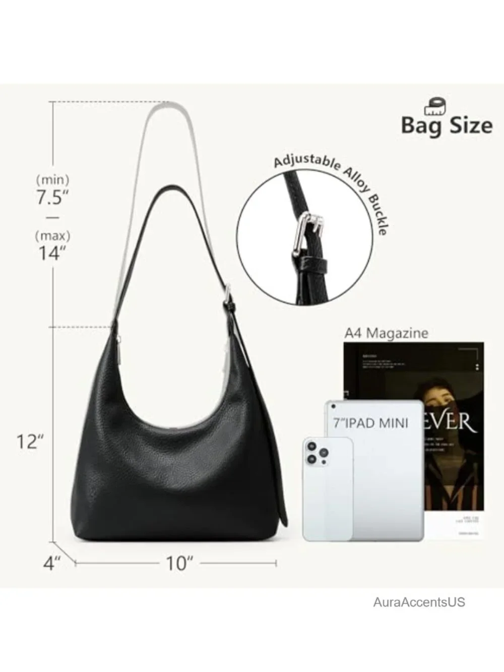 Crescent Tote Bag Women Vegan Leather Zipper Shoulder Purse Hobo